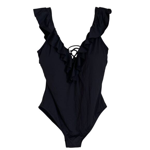 Soma One Pc. Swimsuit Ruffle Lace Up - Black - NWT - Size 16 - Picture 3 of 9